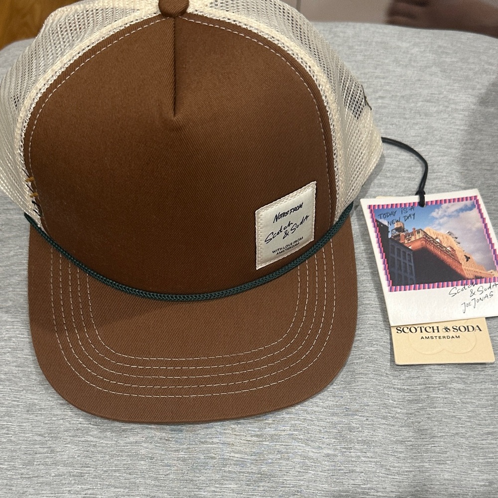 Classic Scotch and Soda  Brown and Tan Trucker Hat. Joe Jonas